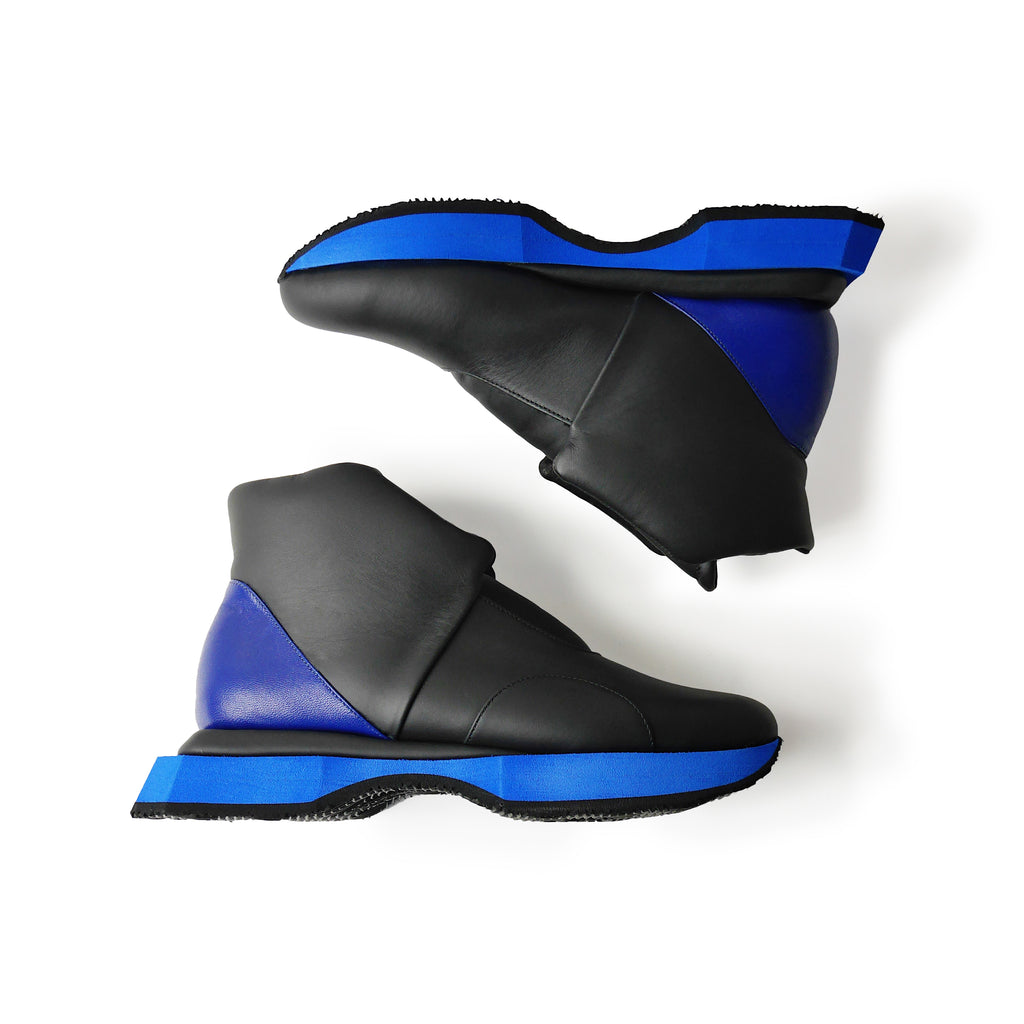 EARTH High Leather Sneakers Black x Blue
