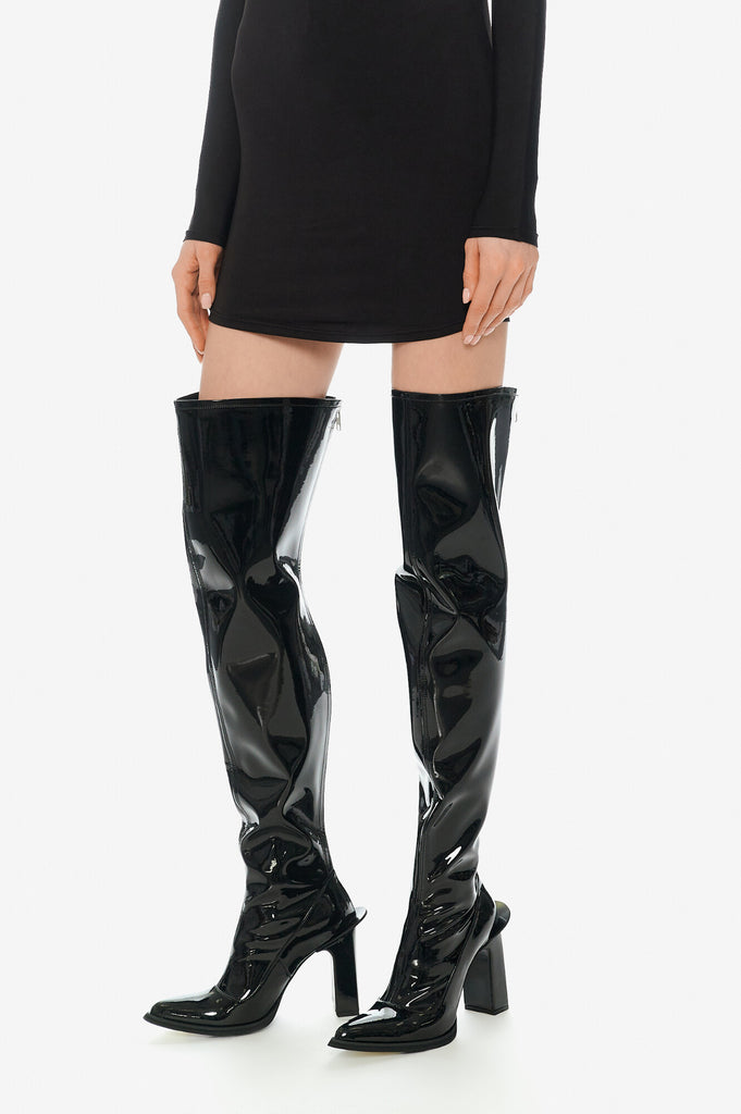 Overknee Lacquer Boots Black