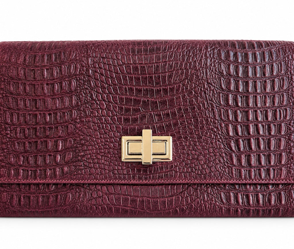 Caiman Burgundy Clutch
