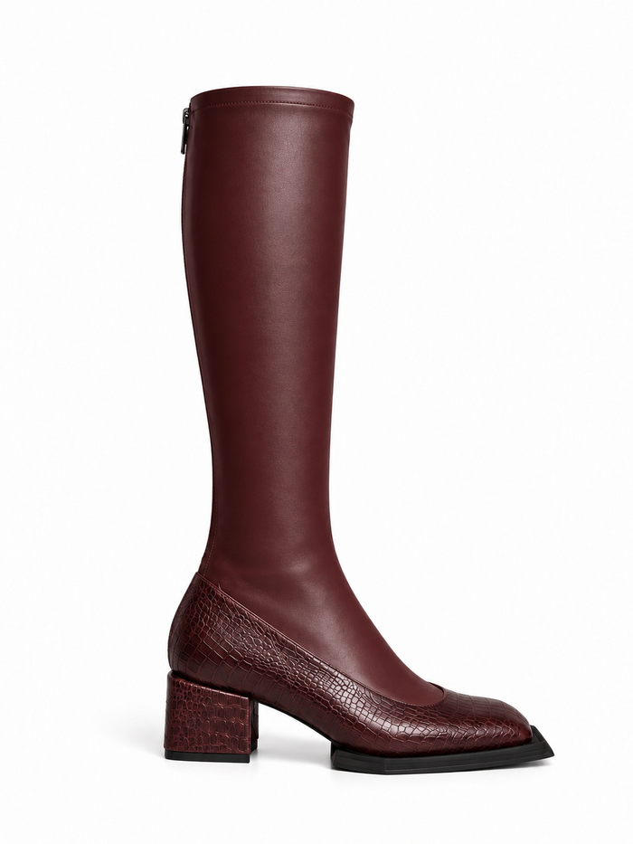 Square Stretched Boots Burgundy