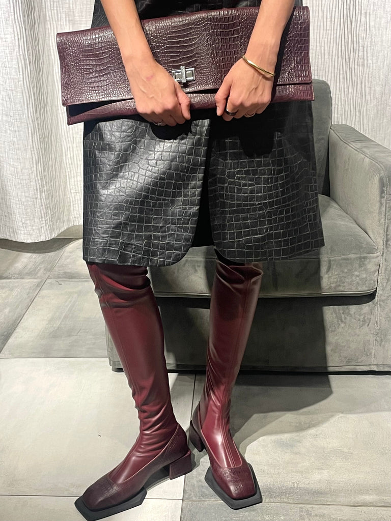 Overknee Square Boots Burgundy