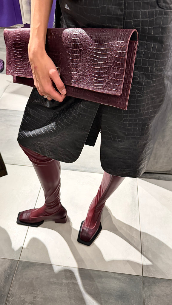 Caiman Burgundy Clutch