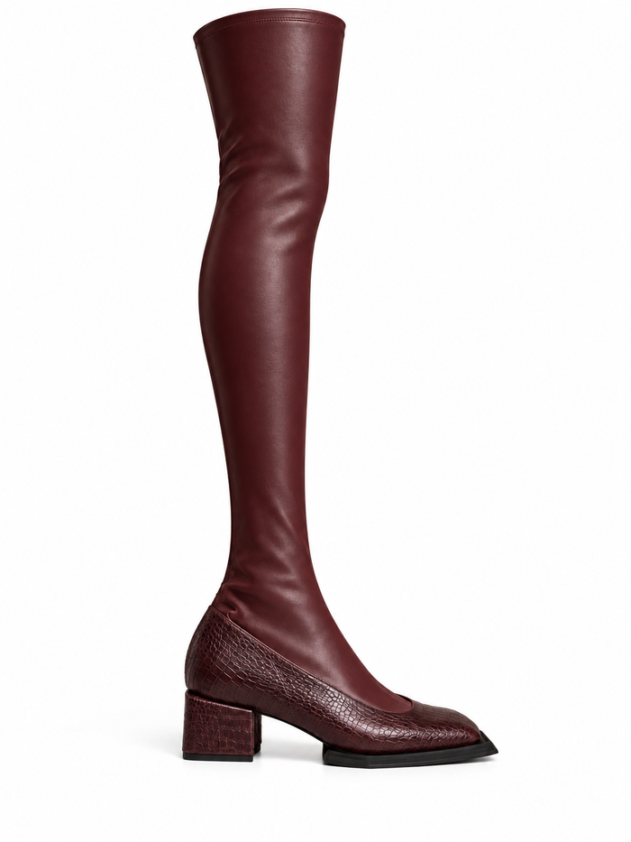 Overknee Square Boots Burgundy