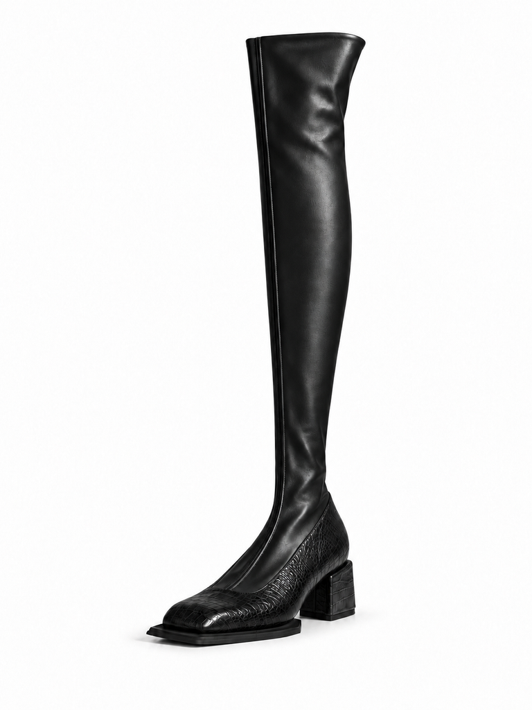 Overknee Square Boots Black
