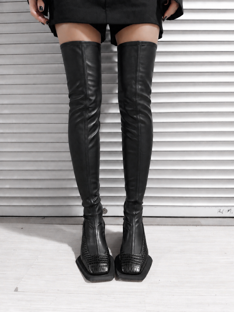 Overknee Square Boots Black